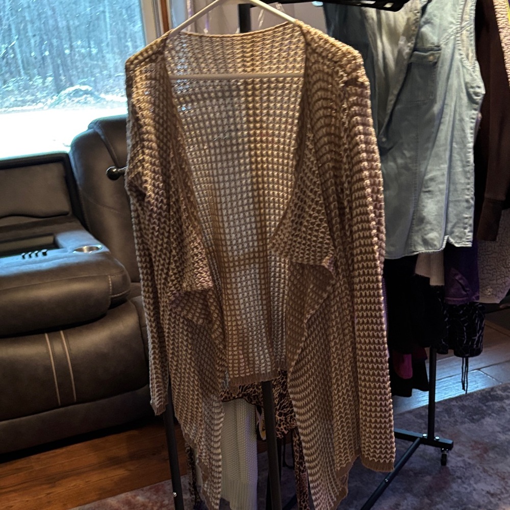 Elegant Beige Open Knit Cardigan